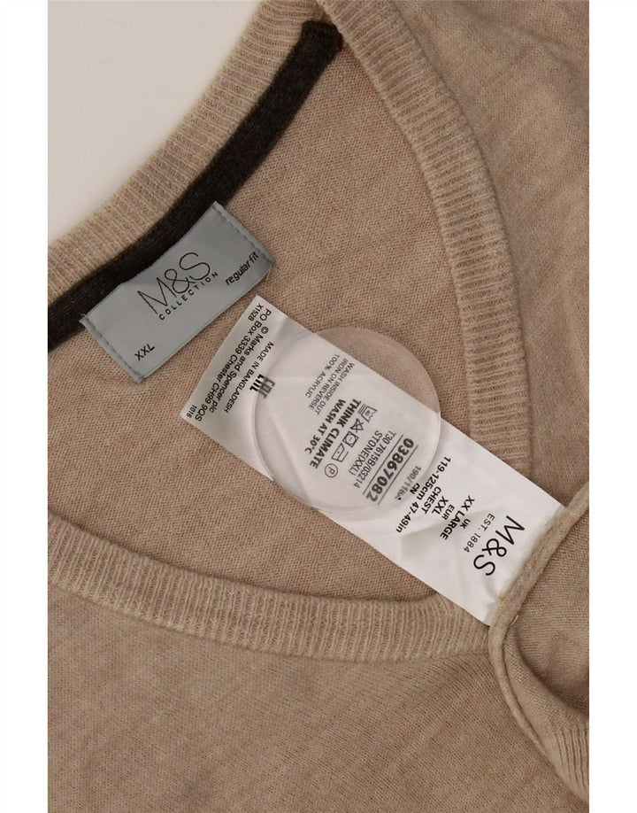Marks & Spencer Herre Regular Fit V-hals sweater 2XL Beige Akryl