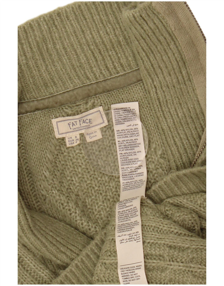FAT FACE Dame Zip Neck Jumper Sweater UK 8 Small Khaki Argyle/Diamond