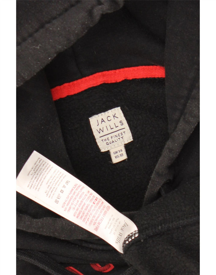 JACK WILLS Grafisk hættetrøje til kvinder UK 14 Stor sort bomuld