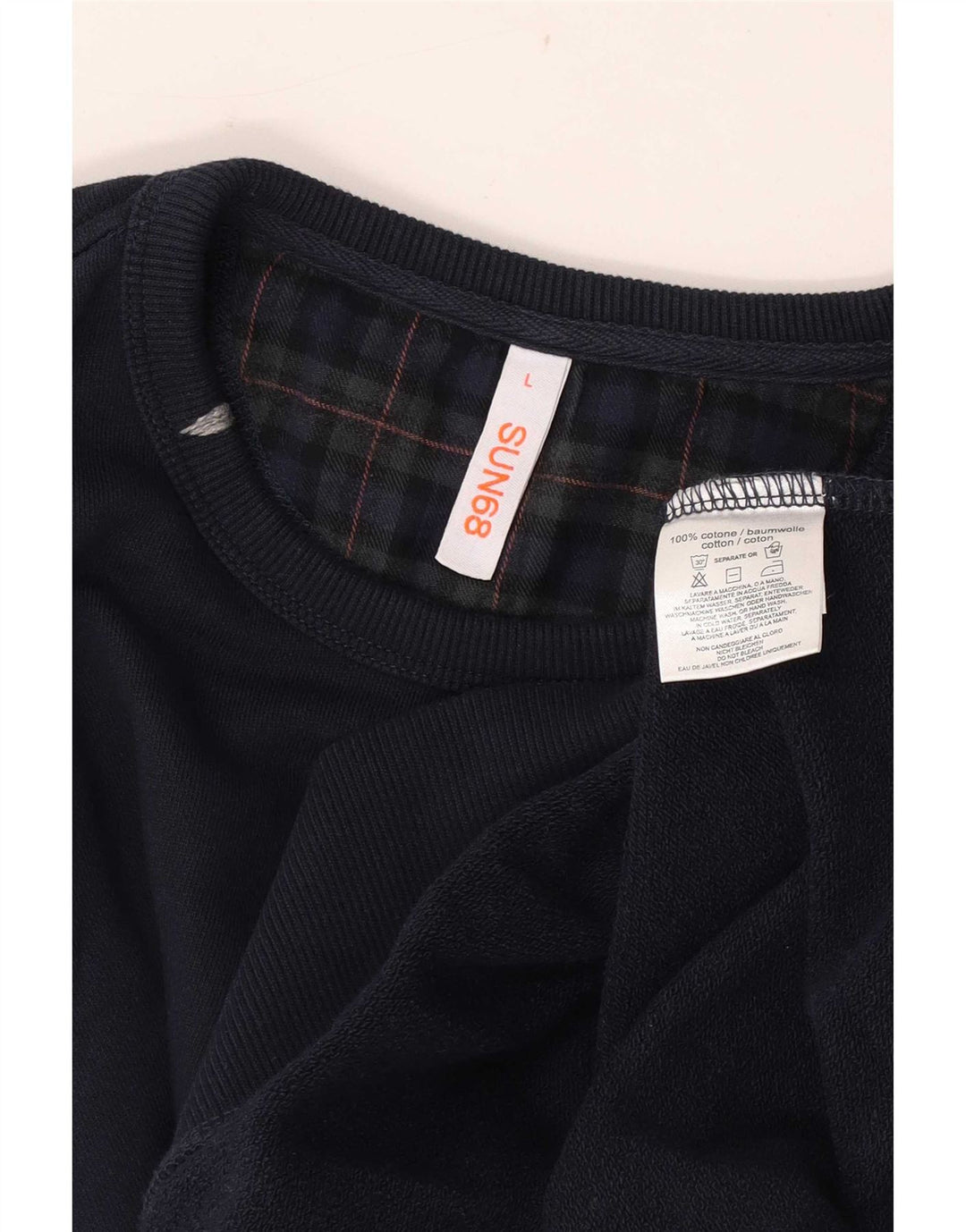 Sun68 Herre Sweatshirt Jumper Large Marineblå Ternet bomuld