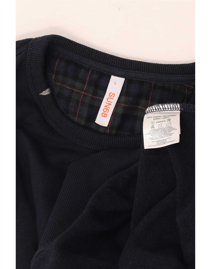 Sun68 Herre Sweatshirt Jumper Large Marineblå Ternet bomuld