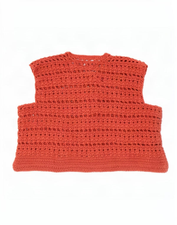 Vintage Womens Crop Ærmeløs cardigan sweater UK 16 Large Red