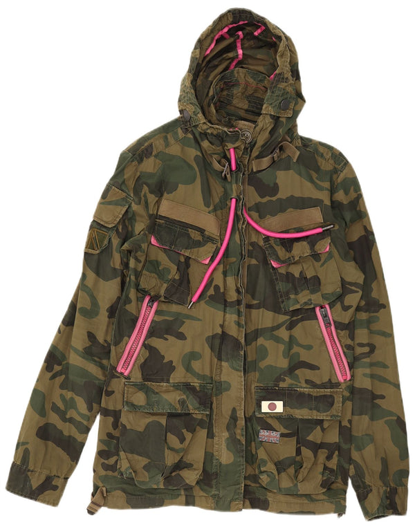 Superdry hættejakke til kvinder UK 16 Large Khaki Camouflage