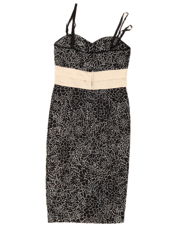 Kookai Womens Sleeveless Bodycon Dress IT 40 Small Black Floral Cotton