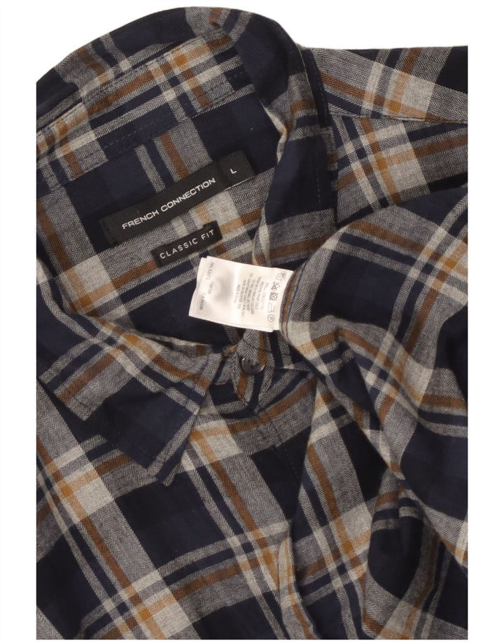 French Connection Herre Classic Fit Flannel Shirt Large Navy Blue Check