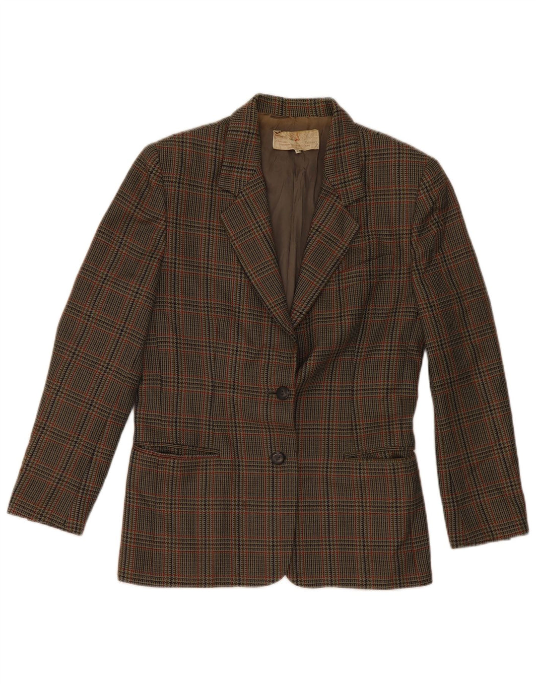 Vintage dame 2-knaps blazerjakke IT 42 Medium Green Houndstooth Uld