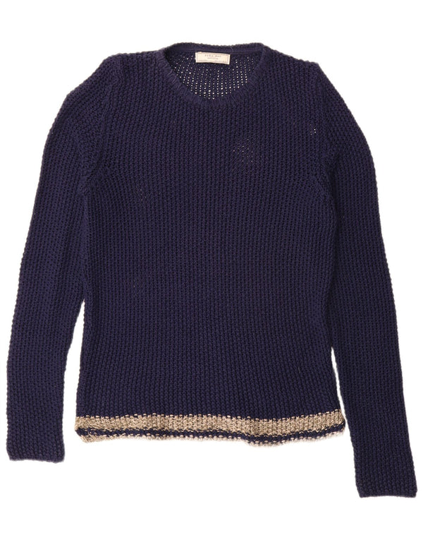 Zara Herre Crew Neck trøje Sweater Large Navy Blue Colourblock