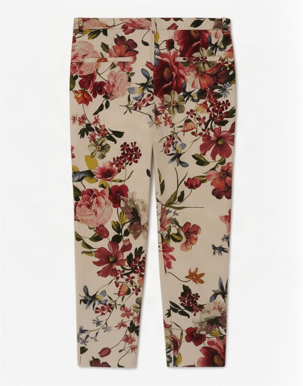 Zara Womens Cropped Trousers EU 38 Small W28 L25 White Floral Bomuld