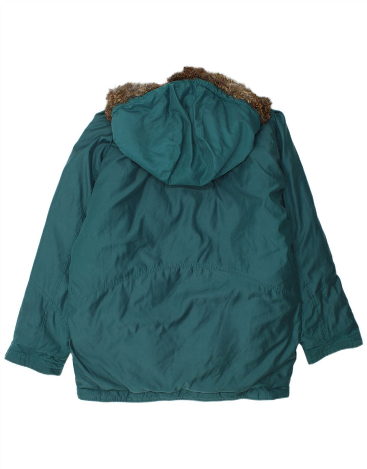 VINTAGE Dame Oversized grafisk vendbar jakke UK 16 Stor turkis