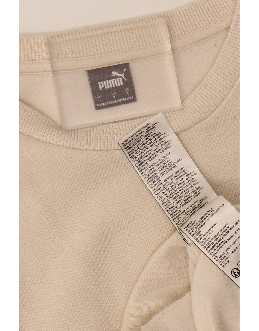 PUMA Womens Sweatshirt Jumper UK 16 Large Beige Cotton