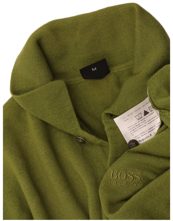 Hugo Boss Herre Polo Neck Jumper Sweater Medium Green Virgin Wool