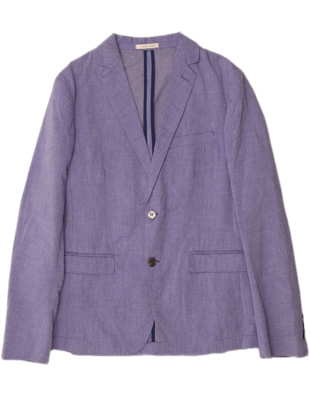 Zara Herre 2-knaps blazerjakke EU 48 Medium Blue Polyester