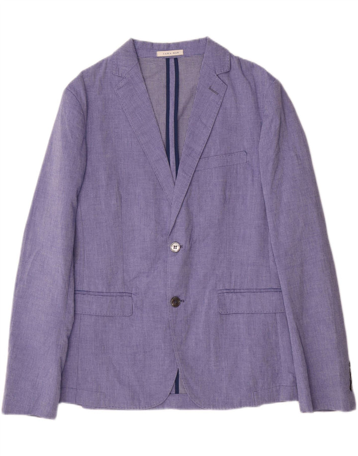 Zara Herre 2-knaps blazerjakke EU 48 Medium Blue Polyester