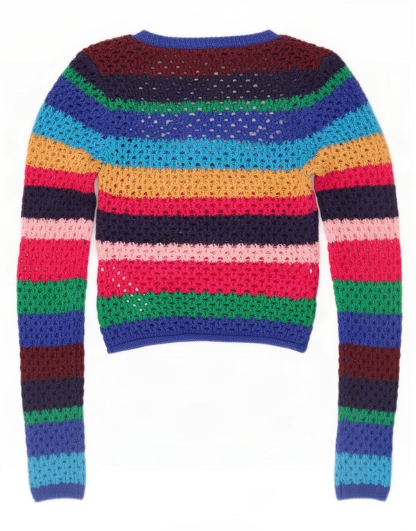 Zara Womens Crop Boat Neck Jumper Sweater UK 8 Small Multicolored Striped