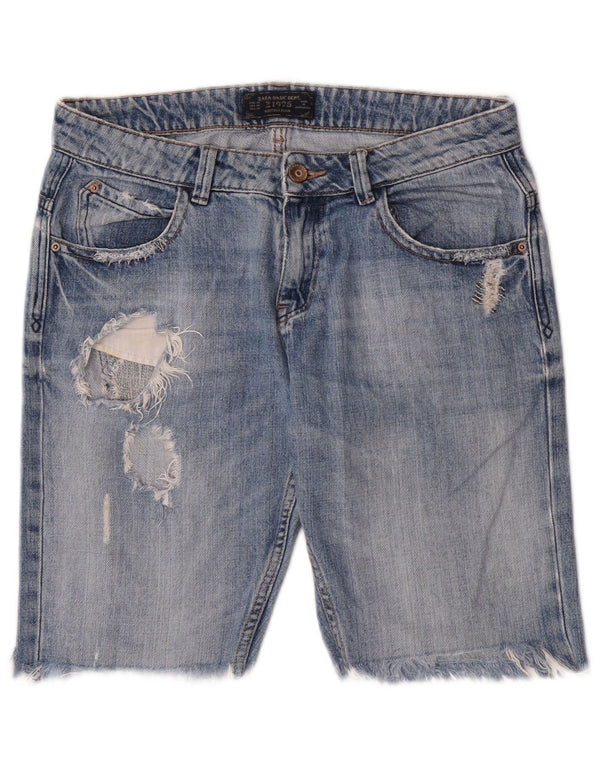 Zara Womens Distressed Denim Shorts EU 38 Small W28 Blue