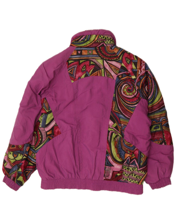 Vintage Dame Oversized Windbreaker Jacket UK 12 Medium Lilla Geometrisk