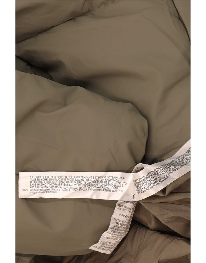 Zara Dame Hætte Oversized Polstret Jakke UK 6 XS Khaki Polyester