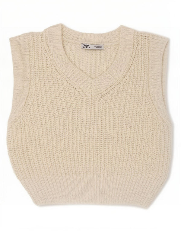 Zara Womens Crop Vest Tank Top UK 10 Small Off White Polyester