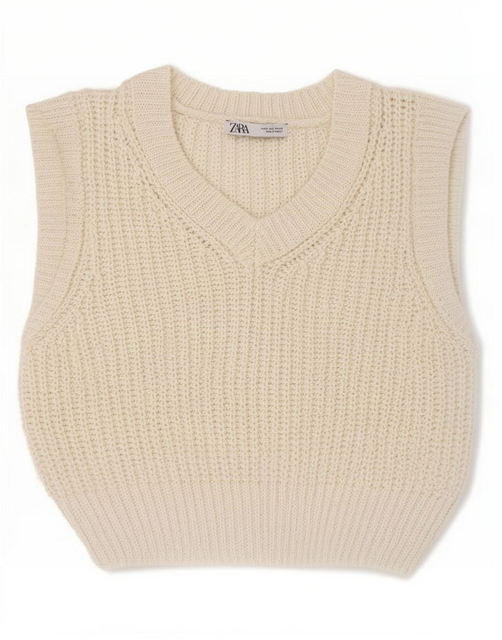 Zara Womens Crop Vest Tank Top UK 10 Small Off White Polyester