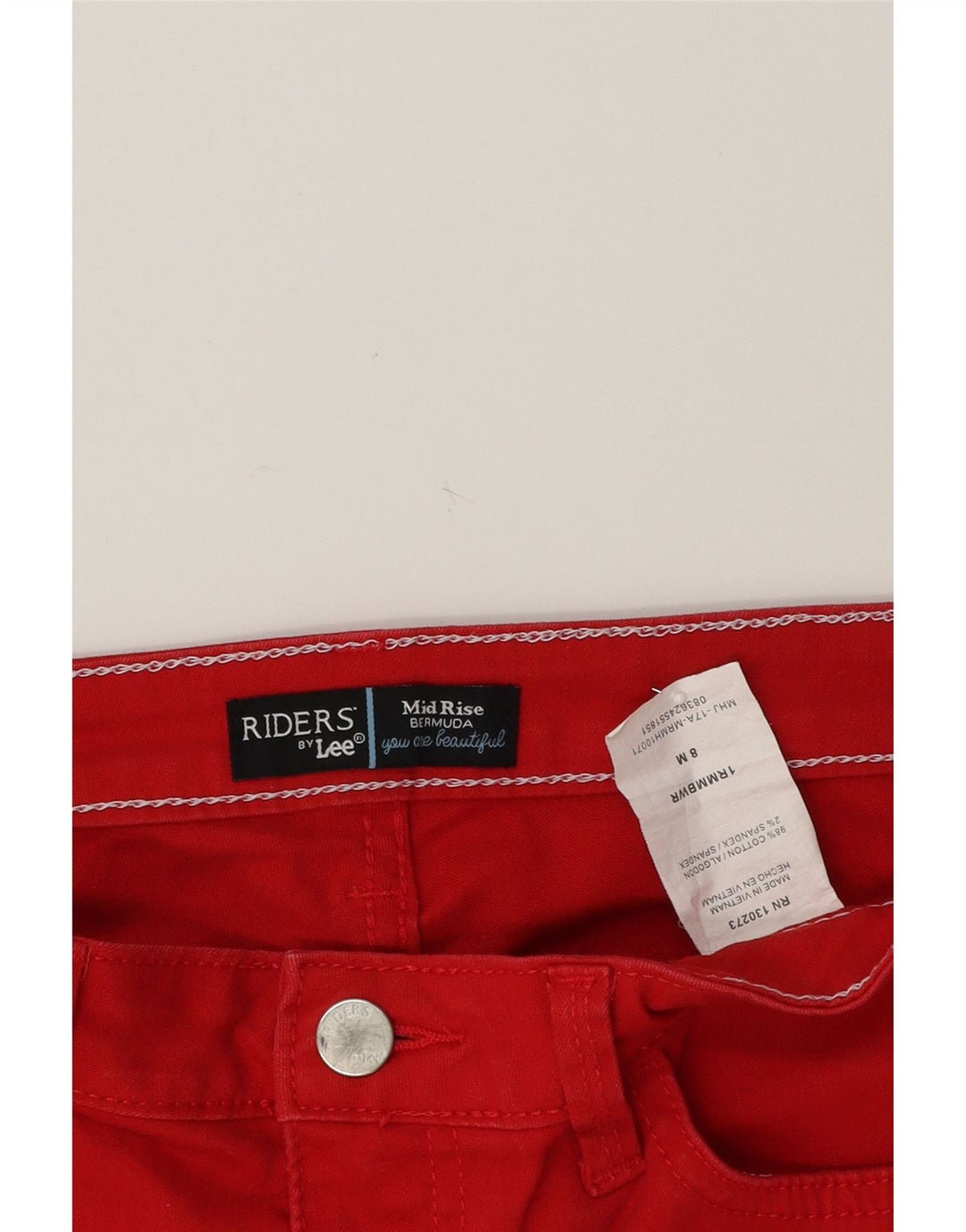 LEE Womens Riders Mid Rise Bermuda Shorts US 8 Medium W30  Red Cotton Vintage Lee and Second-Hand Lee from Messina Hembry 