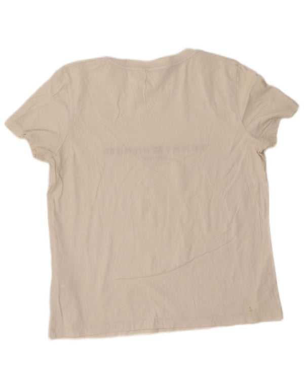 Tommy Hilfiger Dame Grafisk T-Shirt Top UK 14 Medium Hvid Bomuld