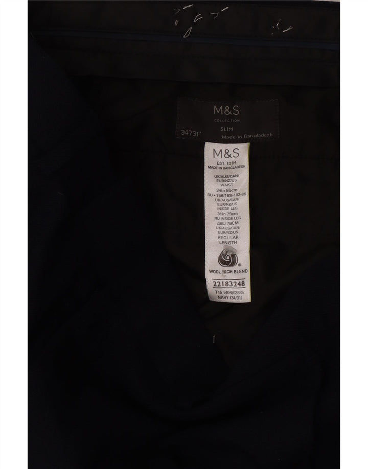 Marks & Spencer Herre Slim Suit Bukser W34 L31 Marineblå Uld