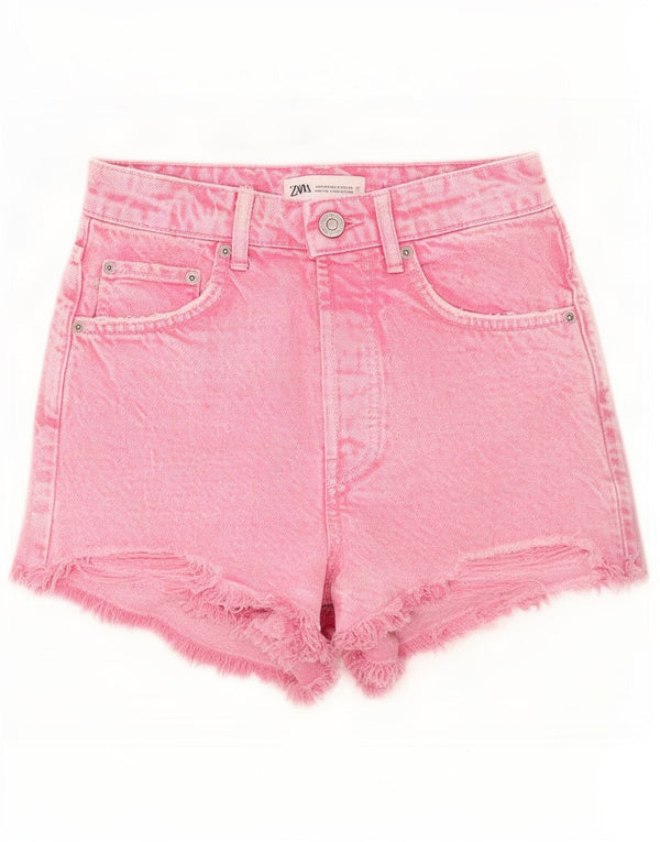 Zara Dame højtaljede denimshorts EU 34 2XS W24 Pink Bomuld