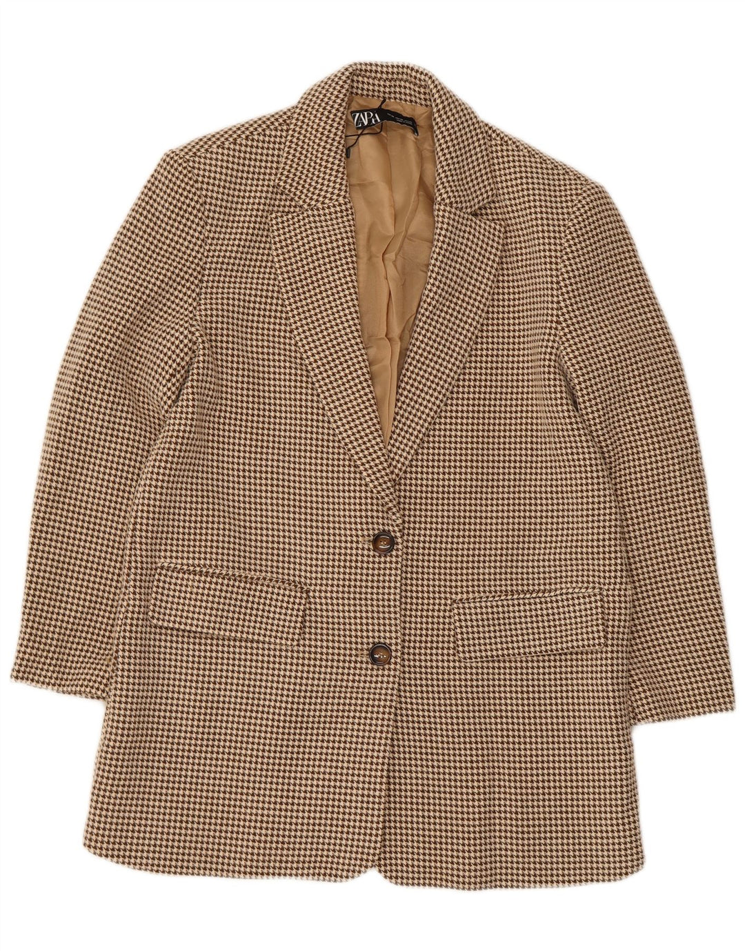 Zara Dame 2-knaps oversize blazerjakke UK 6 XS Beige Houndstooth