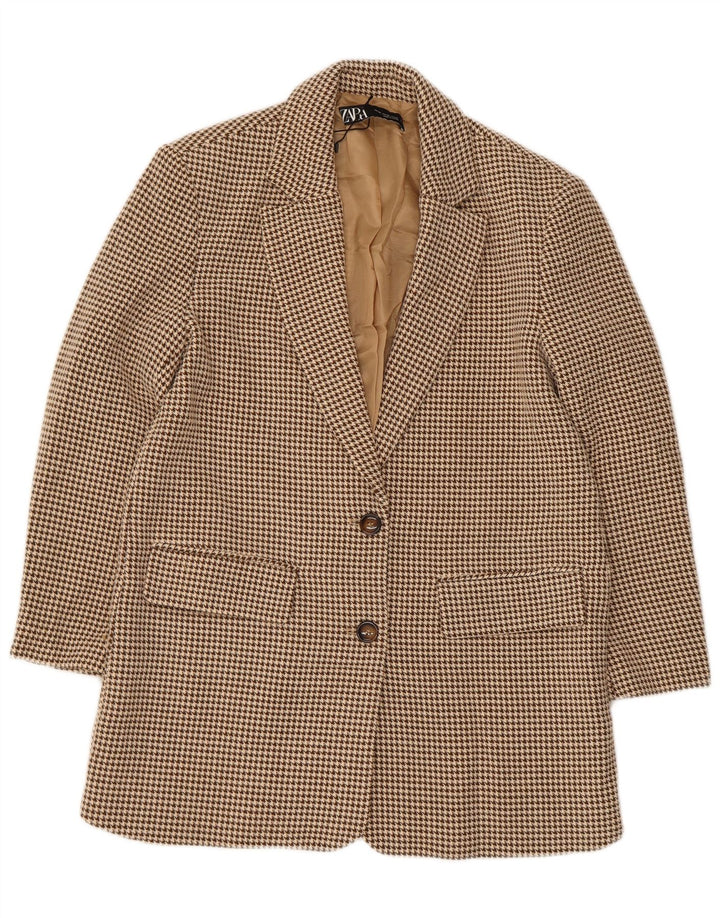 Zara Dame 2-knaps oversize blazerjakke UK 6 XS Beige Houndstooth