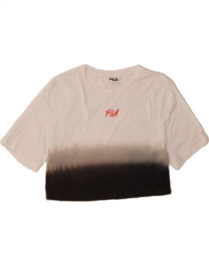 FILA Womens Oversized Crop T-Shirt Top UK 10 Small White Colourblock Vintage Fila and Second-Hand Fila from Messina Hembry 