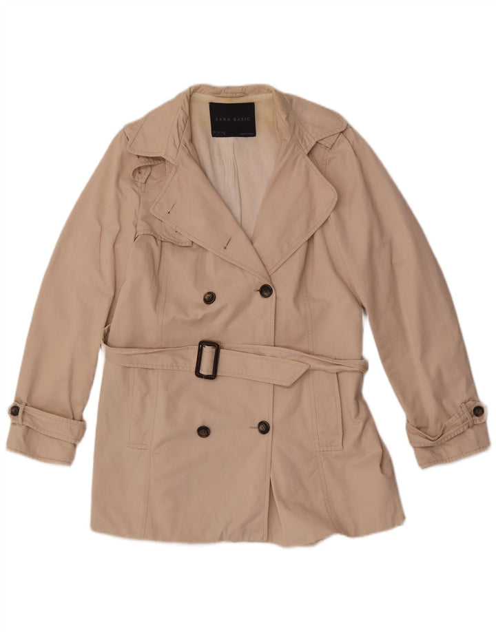 Zara Kvinder Kort Trench Coat UK 16 Stor Beige Bomuld