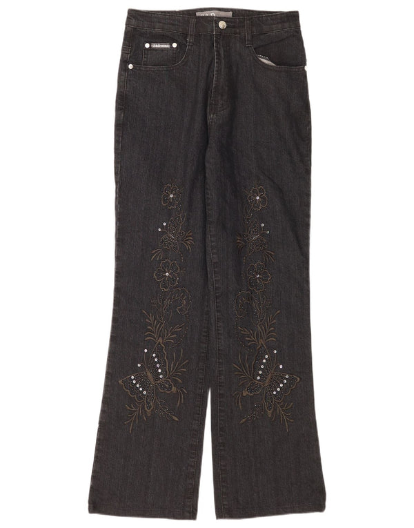 Vintage Dame Bootcut Jeans IT 42 Medium W28 L30 Grå Blomsterbomuld