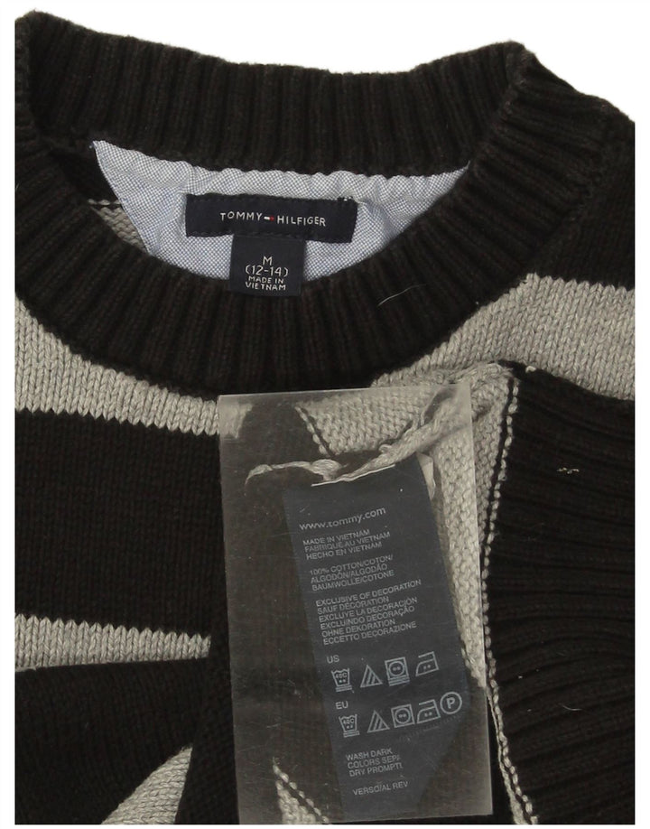 TOMMY HILFIGER Boys Crew Neck Jumper Sweater 12-13 Years Medium Black