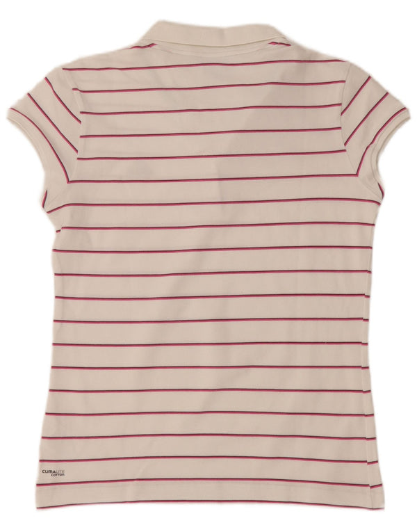 ADIDAS Dame Clima 365 Polo Shirt UK 16 Stor hvid stribet bomuld