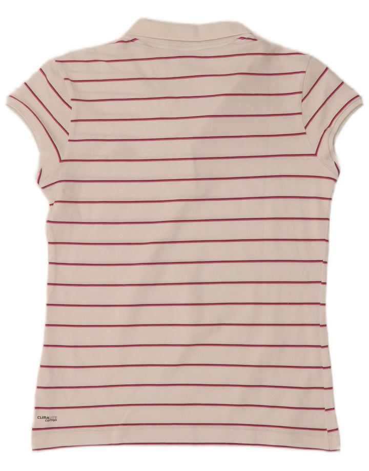 ADIDAS Dame Clima 365 Polo Shirt UK 16 Stor hvid stribet bomuld