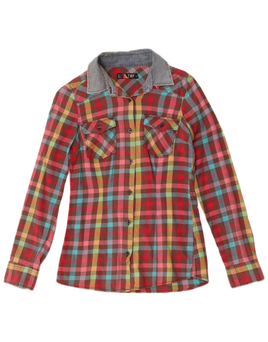 Vintage dame flannel skjorte UK 10 Lille flerfarvet ternet bomuld