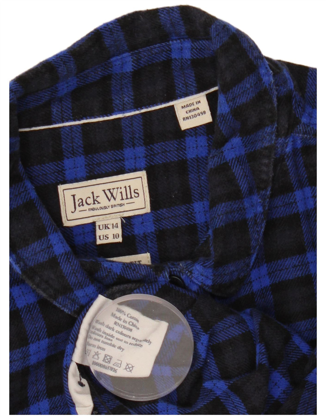JACK WILLS Dame flannel skjorte UK 14 Stor marineblå ternet bomuld