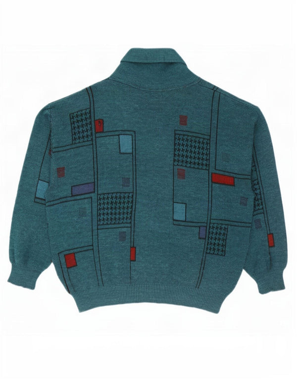 Vintage herre cardigan sweater XL Grøn geometrisk uld
