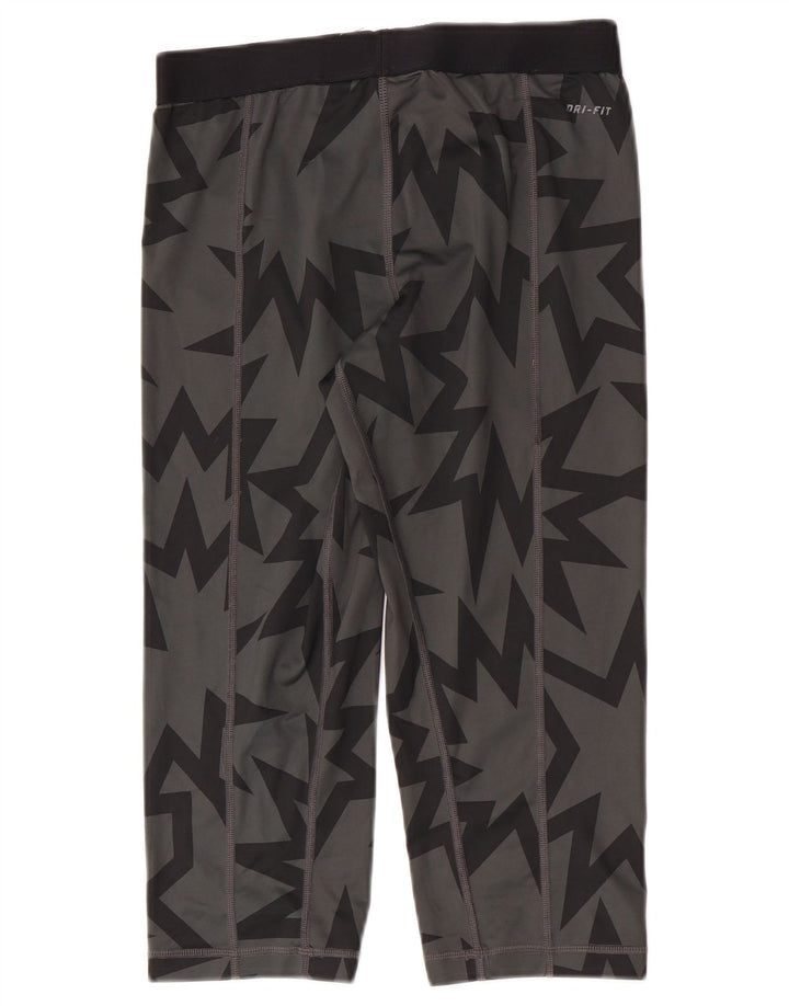 Nike Dame Dri Fit Capri Leggings UK 12 Medium Grey Geometrisk Polyester