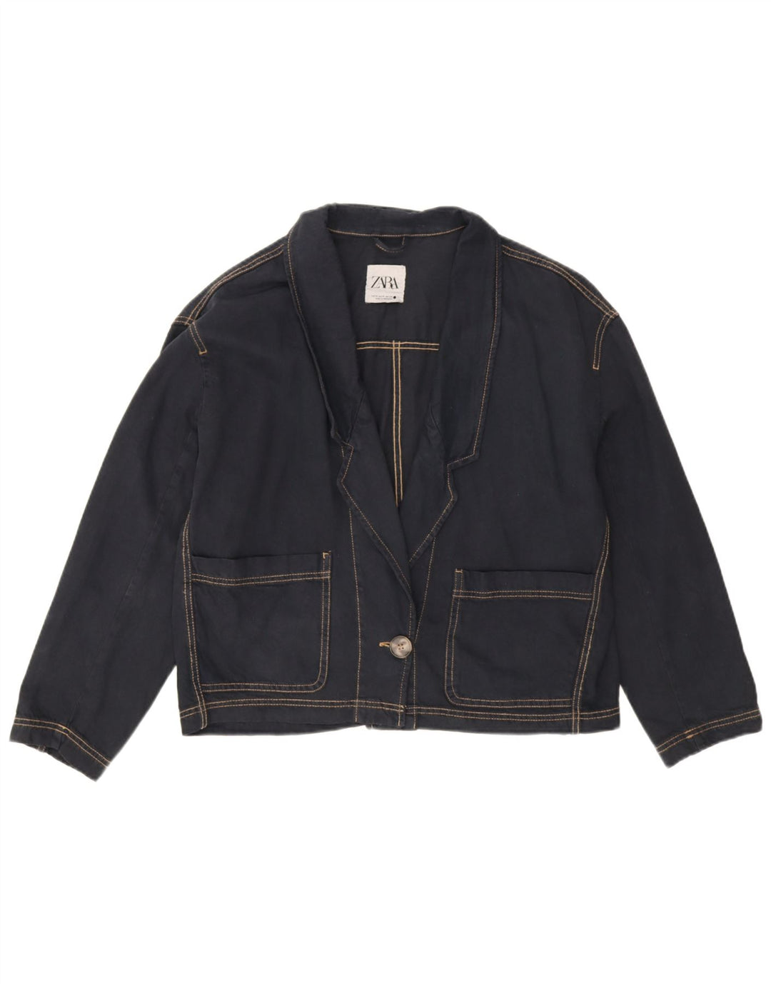 Zara Dame Oversized 1 knap Denim Blazer Jacket UK 14 Medium Navy Blue