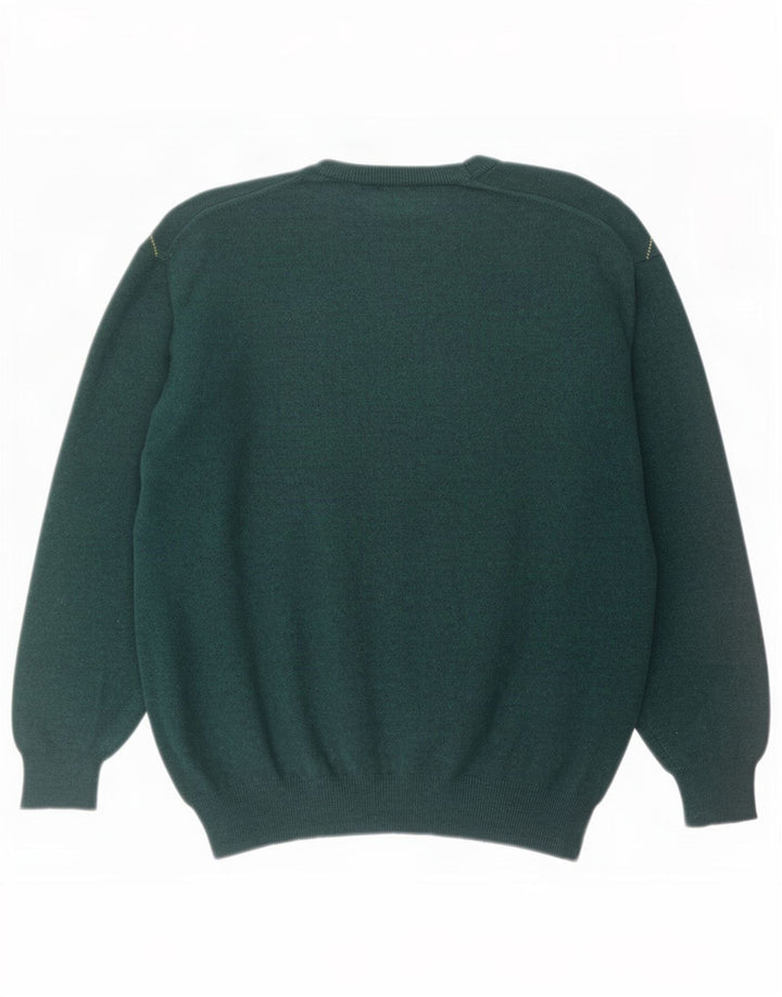 Vintage Herre Crew Neck Jumper Sweater Medium Green Argyle/Diamond