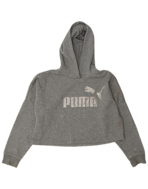 Puma piger Crop grafisk hættetrøje 11-12 år grå flækket bomuld