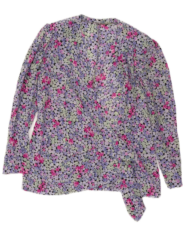 Vintage Kvinder Wrap Shirt Bluse UK 16 Large Multicolored Floral