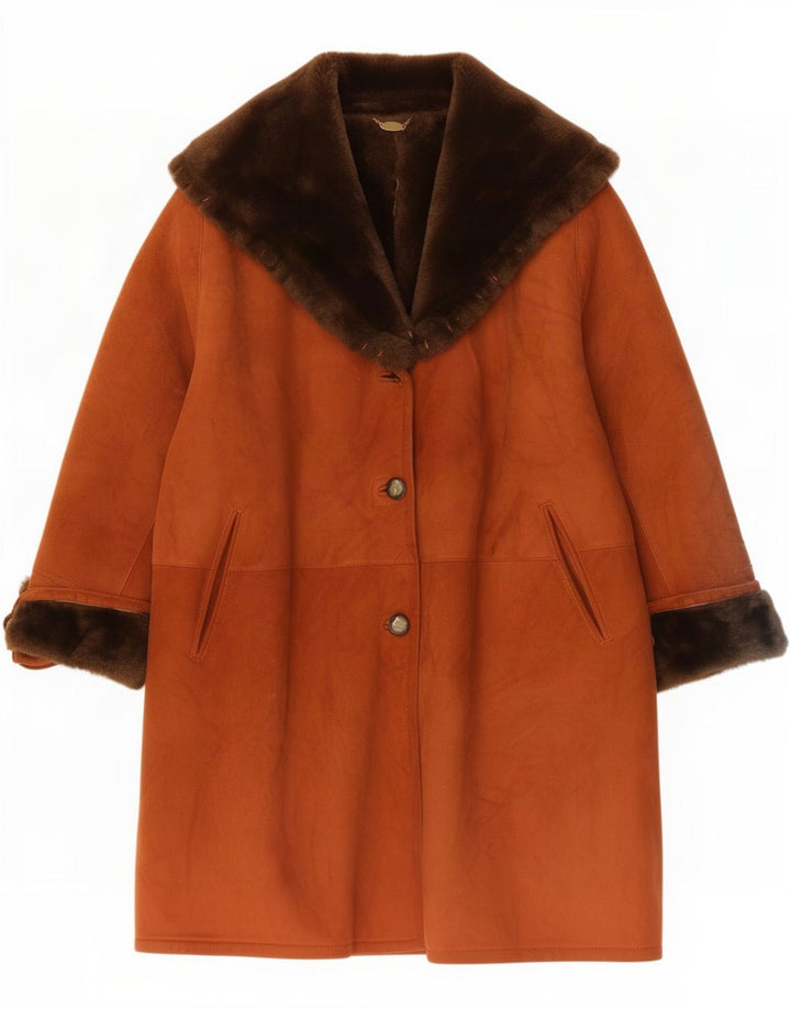 Vintage Dame Oversized Shearling Coat IT 42 Medium Brun
