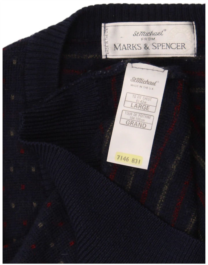 Marks & Spencer Herrevest Tank Top Stor Marineblå Plettet Uld