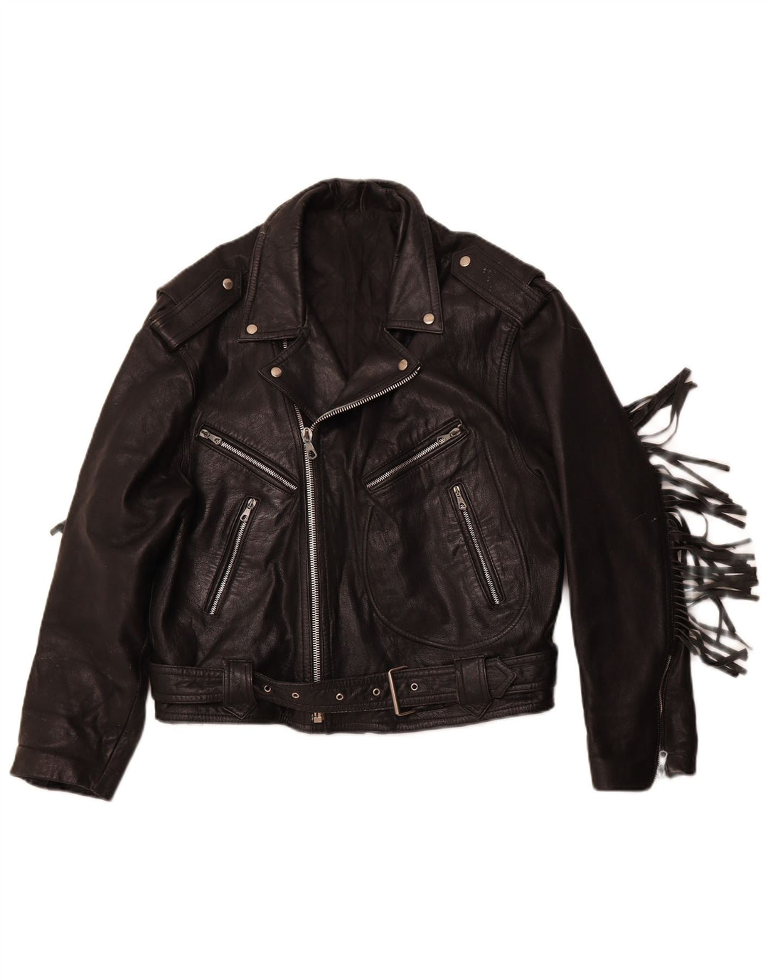 VINTAGE Bikerjakke i læder til kvinder UK 14 Mellem sort læder