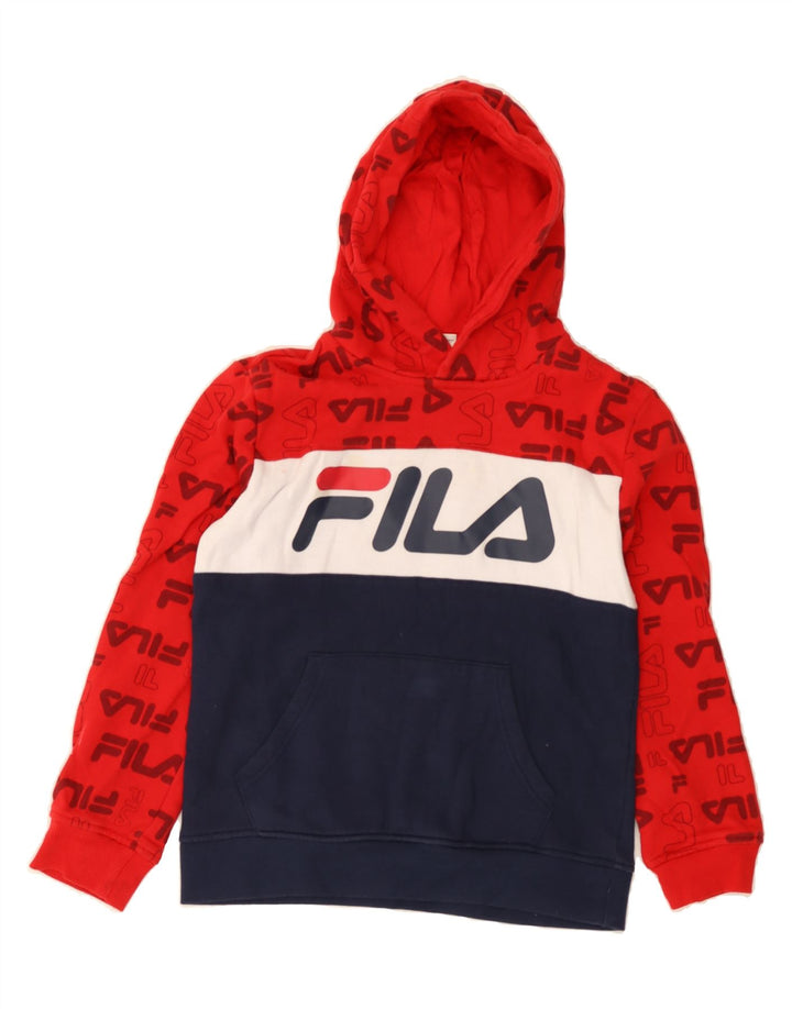 FILA Boys Hoodie Jumper 10-11 Years Large Multicoloured Colourblock Vintage Fila and Second-Hand Fila from Messina Hembry 