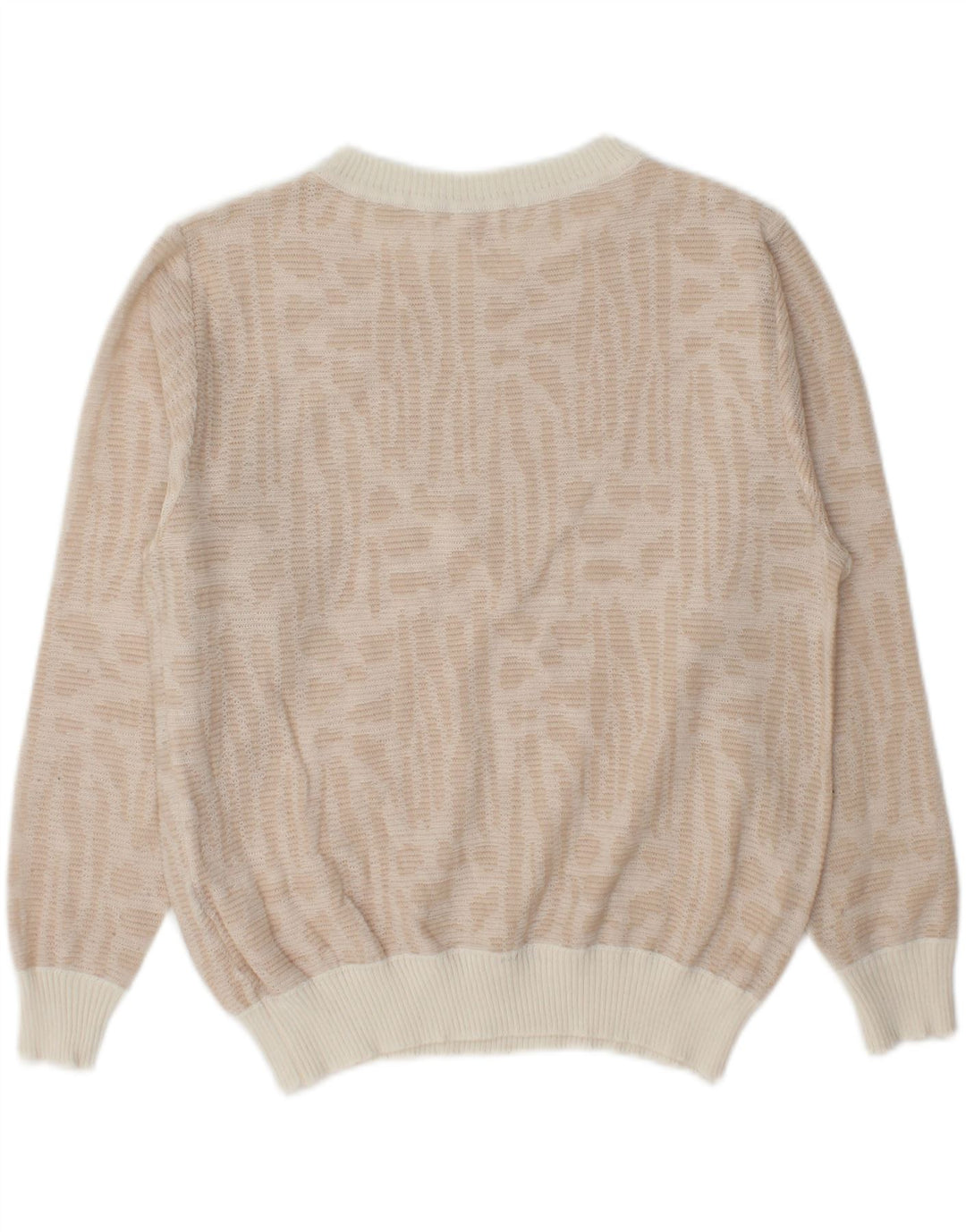 VINTAGE Womens Crew Neck Jumper Sweater UK 14 Medium Beige Polyester Vintage Vintage and Second-Hand Vintage from Messina Hembry 