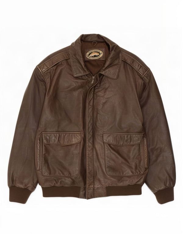 Orvis Mens Military Leather Jacket UK 42 XL Brown