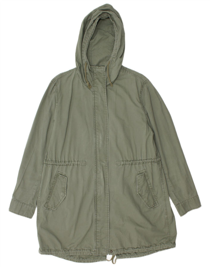 Benetton Dame Hooded Parka Jacket UK 16 Stor Khaki Bomuld